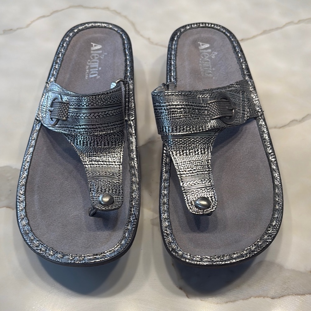 Alegria Silver Sandals with Cushioned Sole